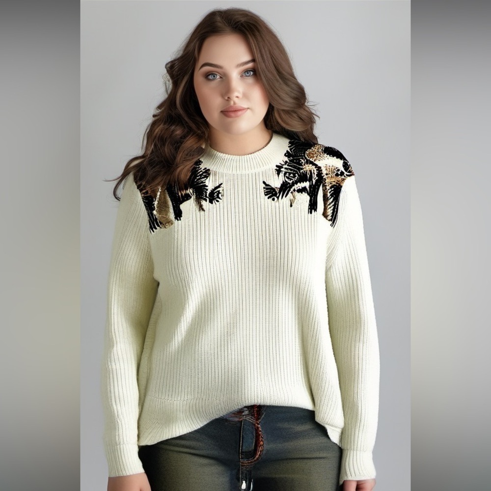 LANE BRYANT PLUS SIZE 14 16 TOP‎ EMBELLISHED WHITE IVORY SWEATER FALL WINTER
